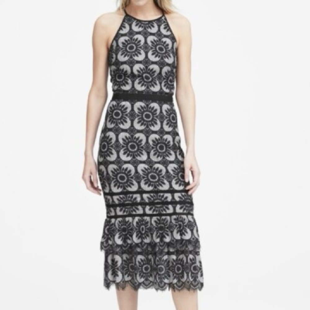 Banana Republic Black and White Halter Sheath Dress